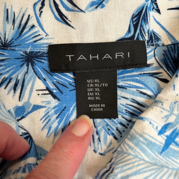 Tahari Women Blue White Tropical Leaf Print Linen Viscose Button Down Jacket XL - Picture 4 of 8
